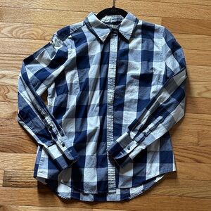 Daniel Cremieux Navy and White Plaid Women's Button Down Shirt